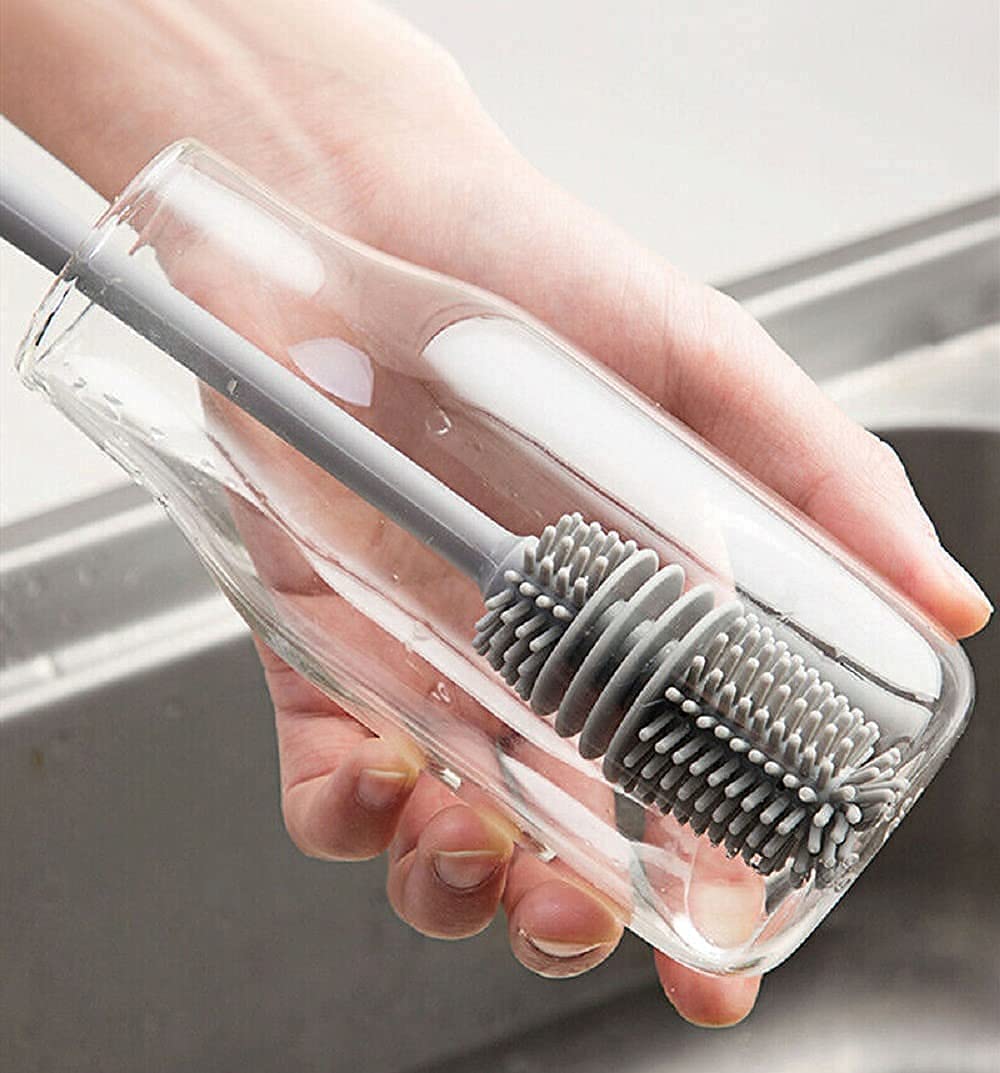 Bottle Cleaning Brush Silicone Long Handle for Baby Bottle, Water Bottle, Containers, Vase and Glass Cleaner